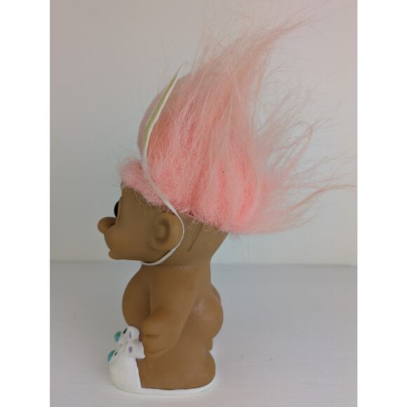 VTG Russ Easter Bunny Ears Troll Doll 5" Girl Peach Hair White Bunny Slippers - Picture 4 of 6